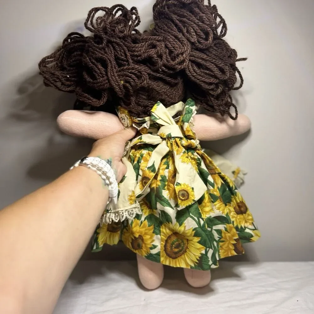 Traditional Hand Made Rag Doll Soft Body 17inches  Tall Sunflower Dress Pigtails
